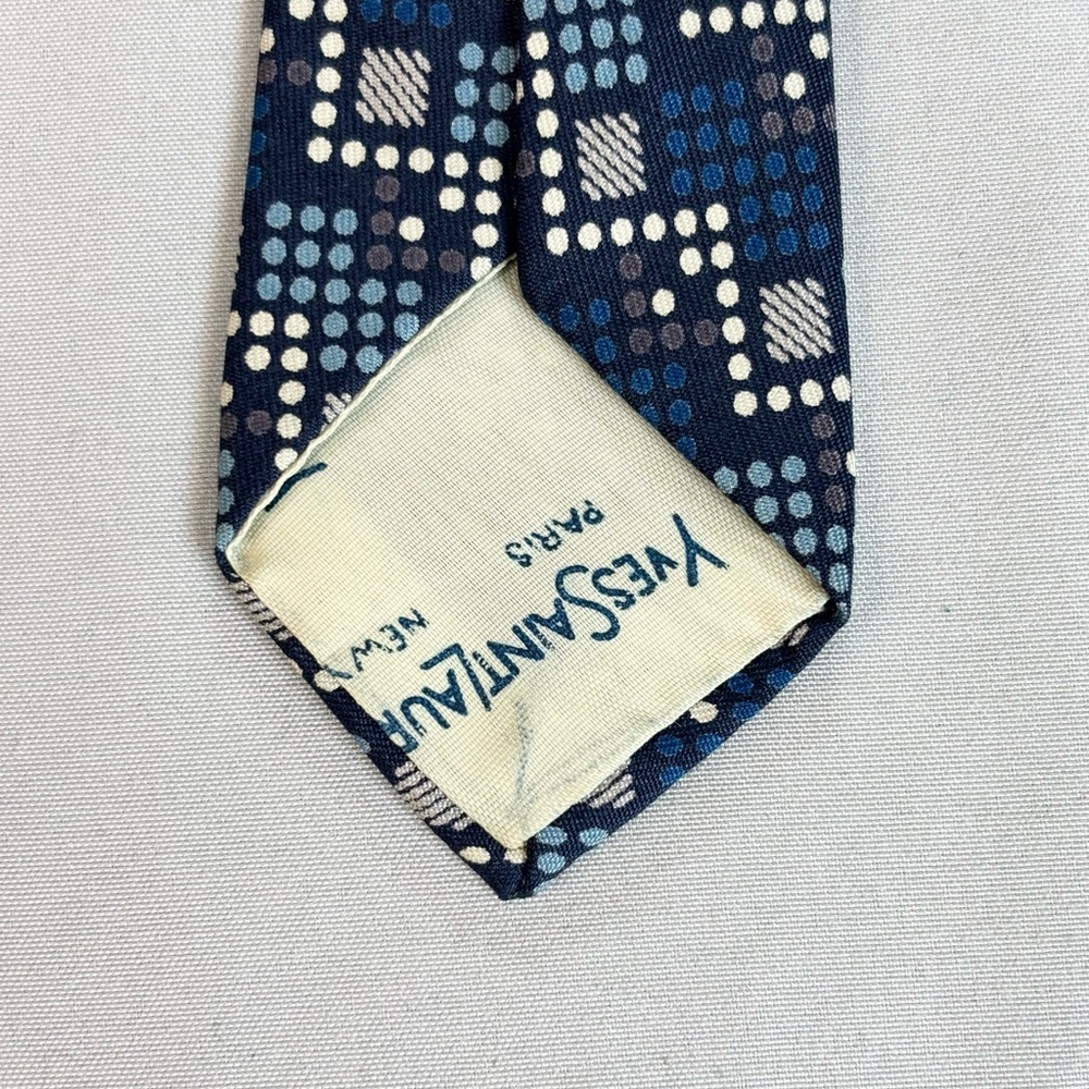 Vintage Yves Saint Laurent Silk Necktie Blue Geometric Print 1980s - Picture 7 of 8